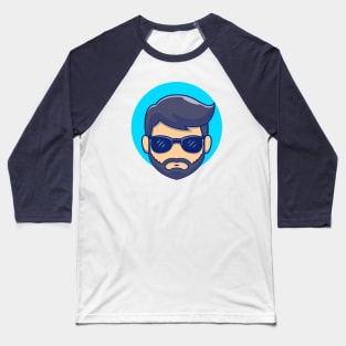 Cool Beard Man Barber Head With Glasses Baseball T-Shirt